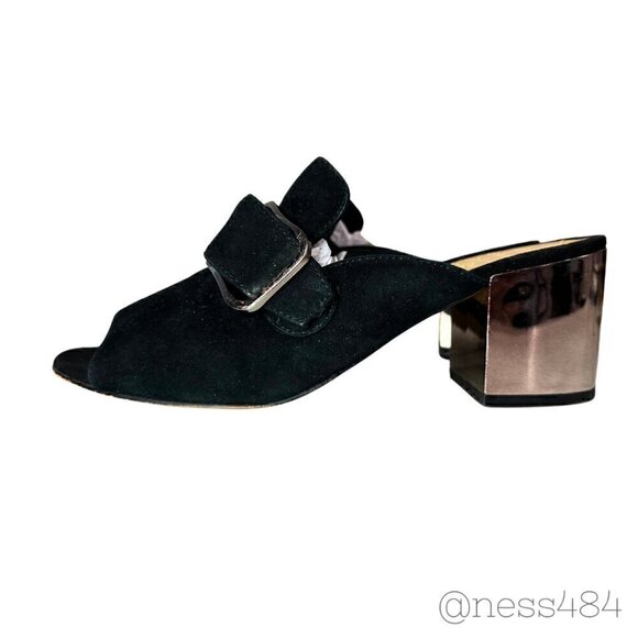 Marc Fisher Shoes - Marc Fisher Black Suede Slip-On Heels w/Silver Heel Size 8